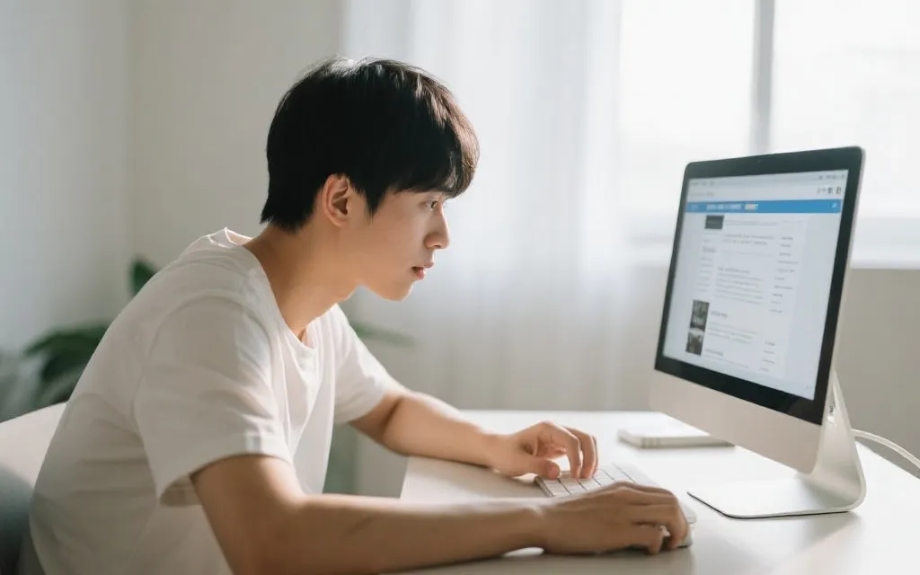 用户在电脑前理性分析网络信息的插图